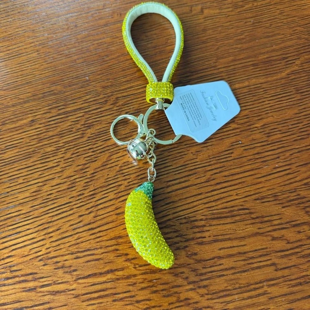 new super cute Yellow banana bag keychain with green stem